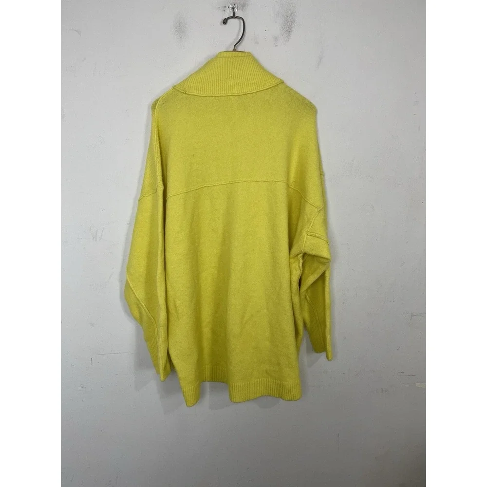 Free People Womens Sweater Medium Yellow Wool Blend Oversized Cozy Knit Tunic‎